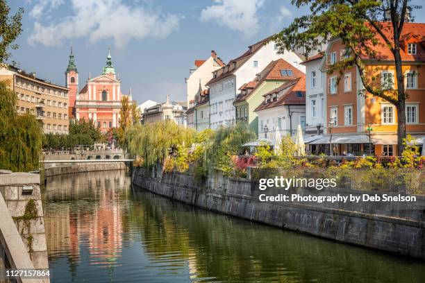 river canal old town ljubljana in slovenia - laibach stock-fotos und bilder