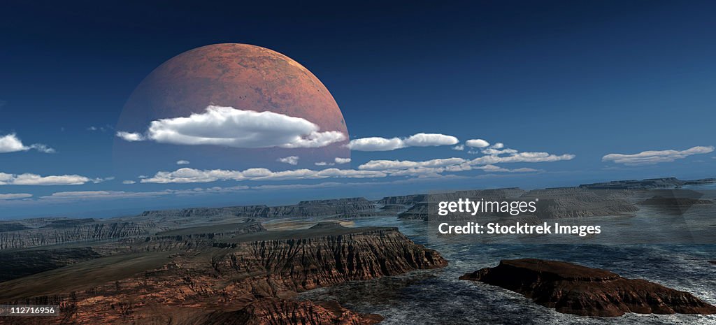 A moon rises over a young world. Concept inspired by the ancient continent Gondwanaland.
