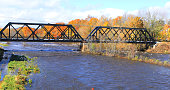 Westfield River in Westfield, Massachusetts with railway bridge