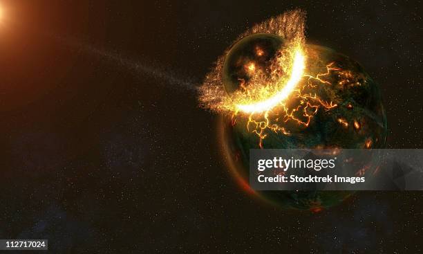 ancient earth impact - planets colliding stock illustrations