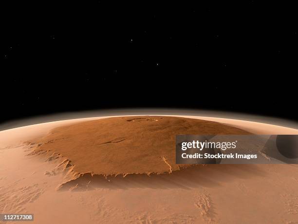 ilustrações, clipart, desenhos animados e ícones de artist's concept of the northwest side of the olympus mons volcano on mars - atividade vulcânica