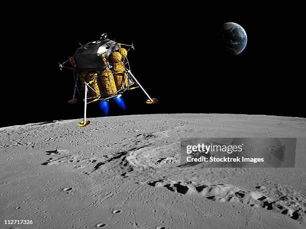 a lunar lander begins its descent to the moon's surface from an altitude of 40,000 feet. - exploratory spacecraft stock-grafiken, -clipart, -cartoons und -symbole