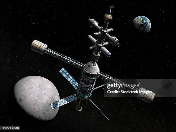 artist's concept of a lunar cycler. - exploratory spacecraft stock-grafiken, -clipart, -cartoons und -symbole