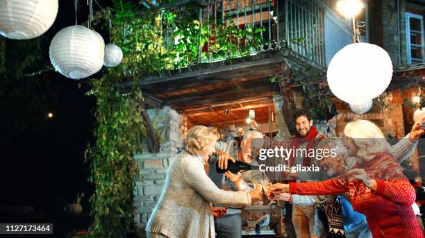 familie feest. - wijn tuin stockfoto's en -beelden