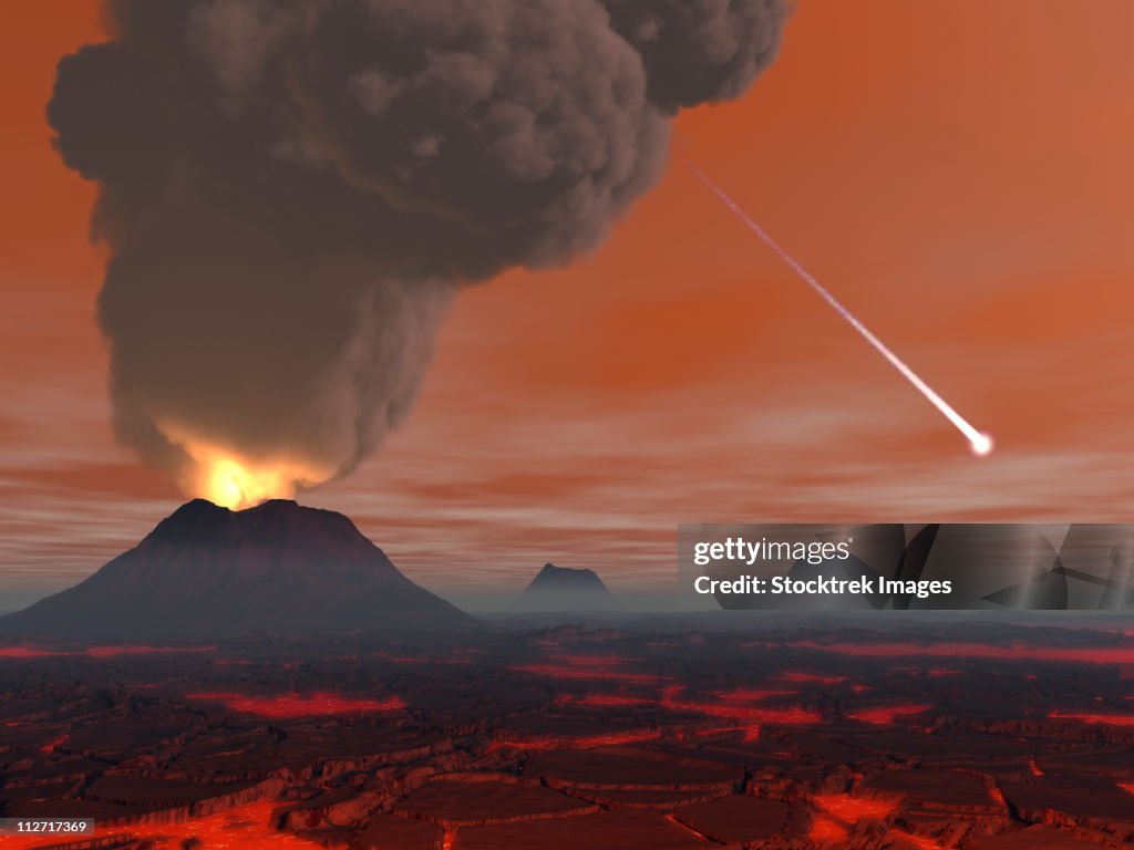 Artist's concept showing how the surface of Earth appeared during the Hadean eon.