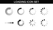 Loading icon set. Buffer loader or preloader. Donload or Upload. Collection of simple web download. Vector illustration.