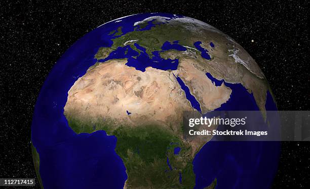 global view of earth over north africa, europe, the middle east, and india. - africa from space stock pictures, royalty-free photos & images