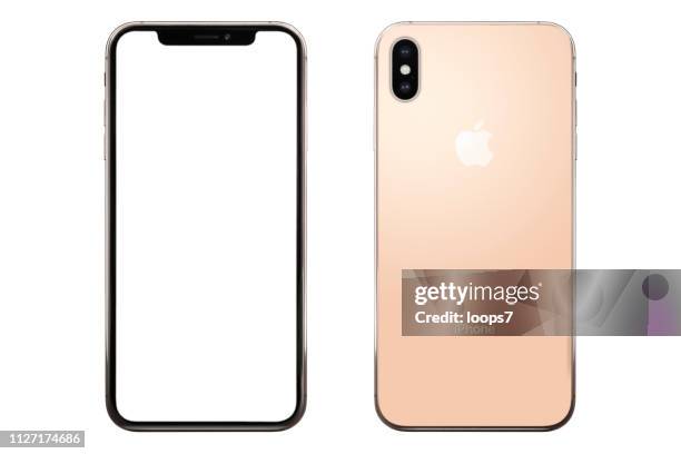 iphone xs max gold-version. vorder-und rückseite - iphone xs max stock-fotos und bilder