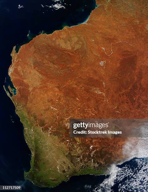 satellite view of western australia. - australia from space stock-fotos und bilder
