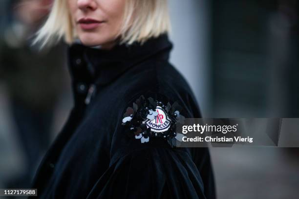 Lisa Hahnbueck is seen wearing black cropped Moncler jacket during the Copenhagen Fashion Week Autumn/Winter 2019 - Day 3 on January 31, 2019 in...