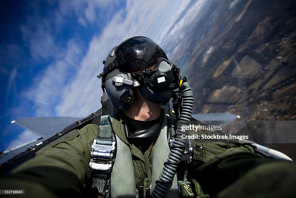 December 17, 2010 -U.S. Air Force pilot documents an F-15E Strike Eagle aircraft during a training mission over North Carolina.