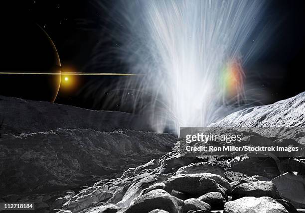 the ice fountains of enceladus - astrobiology stock illustrations