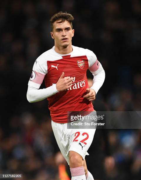 Arsenal player Denis Suarez in action during the Premier League match between Manchester City and Arsenal FC at Etihad Stadium on February 03, 2019...