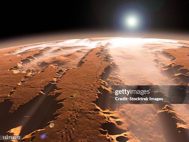 ilustrações, clipart, desenhos animados e ícones de artist's concept of the valles marineris canyons on mars. - canyon