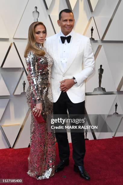 Singer and actress Jennifer Lopez and husband baseball player Alex Rodriguez arrive for the 91st Annual Academy Awards at the Dolby Theatre in...