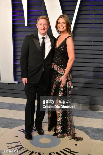 Michael Feldman and Savannah Guthrie attend the 2019 Vanity Fair Oscar Party hosted by Radhika Jones at Wallis Annenberg Center for the Performing...