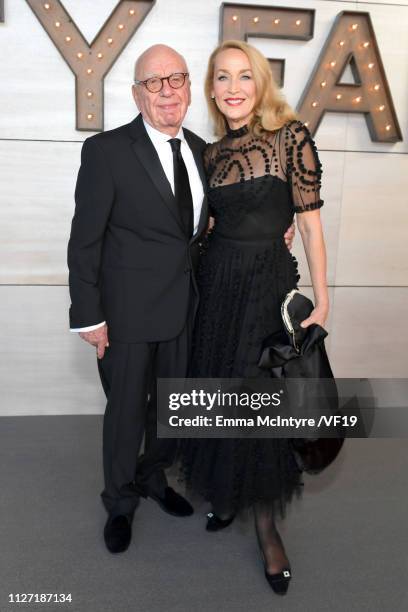 Rupert Murdoch and Jerry Hall attend the 2019 Vanity Fair Oscar Party hosted by Radhika Jones at Wallis Annenberg Center for the Performing Arts on...