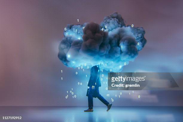 conceptual businessman cloud computing background - cloud computing stock pictures, royalty-free photos & images