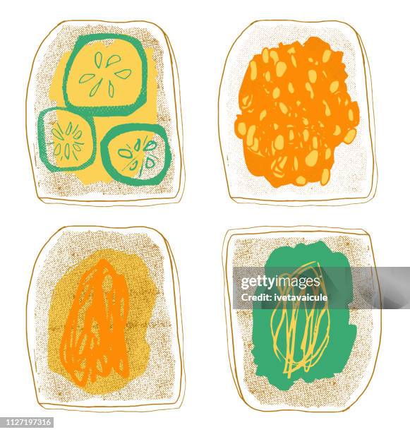 toast - avocado toast on white stock illustrations