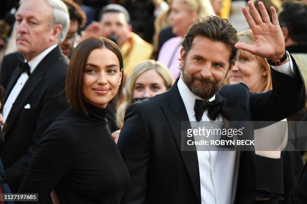 Best Actor nominee for "A Star is Born" Bradley Cooper and his wife Russian model Irina Shayk arrive for the 91st Annual Academy Awards at the Dolby...