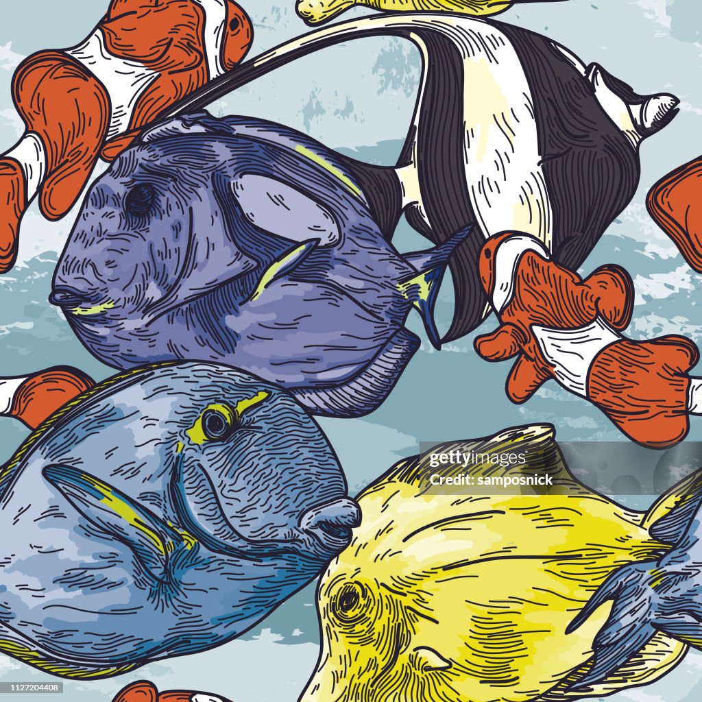 Detailed Seamless Tropical Fish Pattern