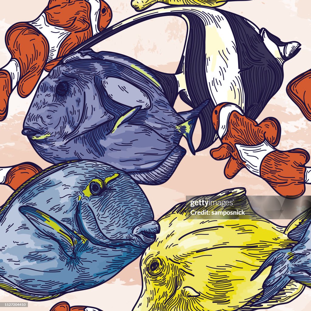 Detailed Seamless Tropical Fish Pattern