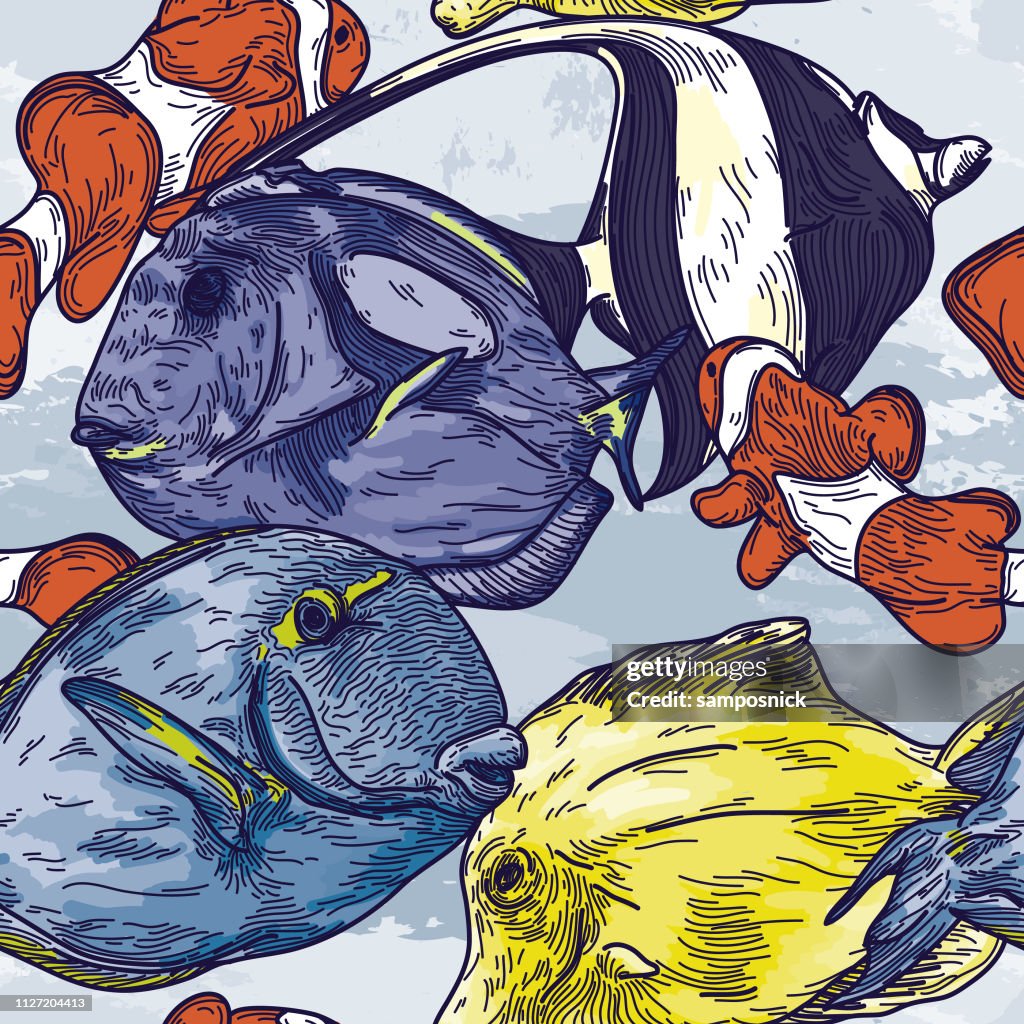 Detailed Seamless Tropical Fish Pattern