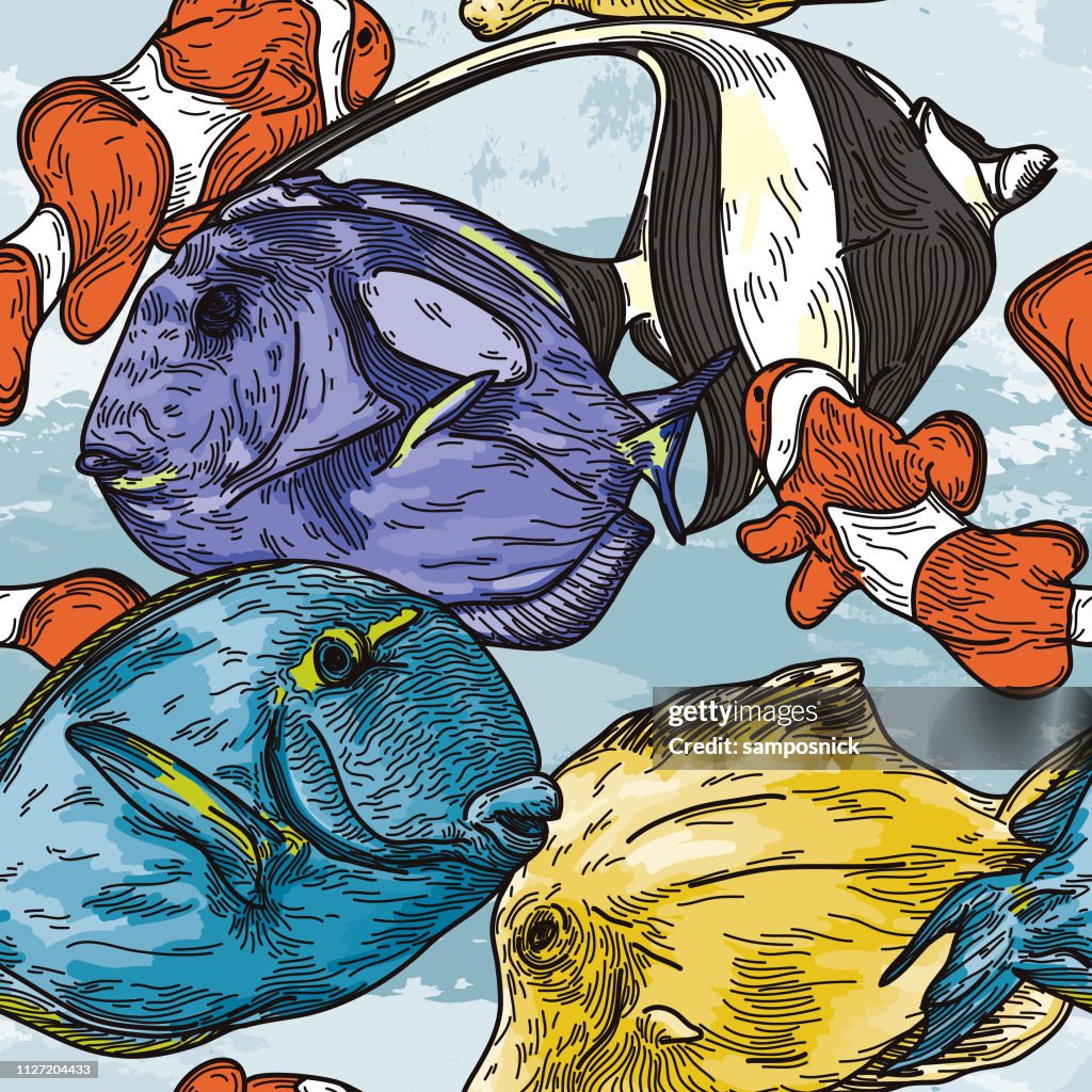 Detailed Seamless Tropical Fish Pattern