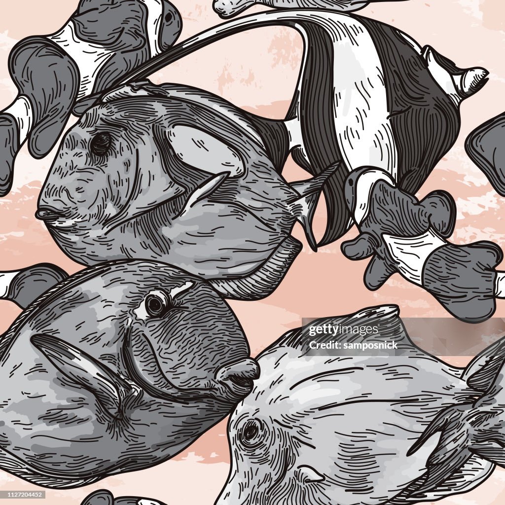 Detailed Seamless Tropical Fish Pattern