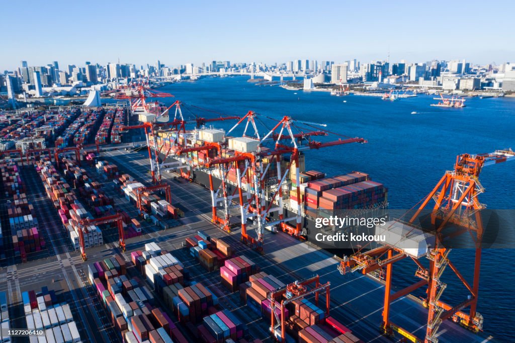 Landscape Picture Of The Container Area In The Evening High-Res Stock ...