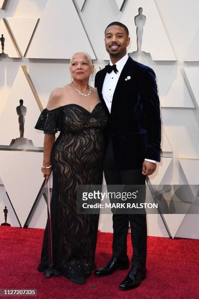 Actor Michael B. Jordan and Donna Jordan arrive for the 91st Annual Academy Awards at the Dolby Theatre in Hollywood, California on February 24, 2019.