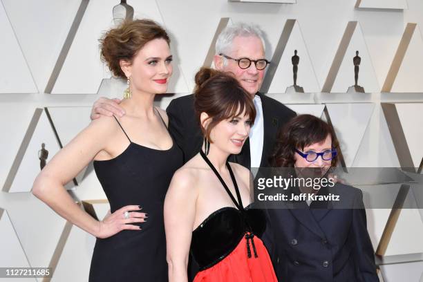 Emily Deschanel, Zooey Deschanel, cinematographer Caleb Deschanel and Mary Jo Deschanel attends the 91st Annual Academy Awards at Hollywood and...