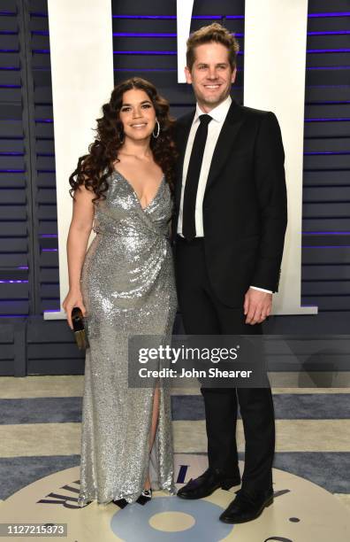 America Ferrera and Ryan Piers Williams attend the 2019 Vanity Fair Oscar Party hosted by Radhika Jones at Wallis Annenberg Center for the Performing...