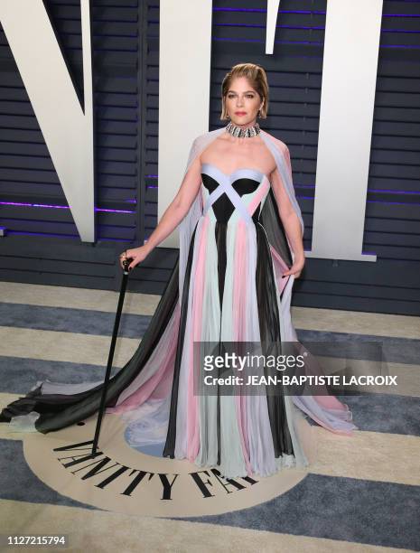 Selma Blair arrives for the 2019 Vanity Fair Oscar Party at the Wallis Annenberg Center for the Performing Arts on February 24, 2019 in Beverly...
