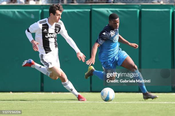 Emmanuel Ekong of Empoli FC in action during the match between Empoli U17 and Juventus U17 on February 24, 2019 in Empoli, Italy.