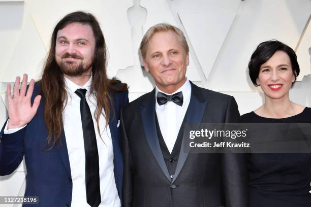 Henry Mortensen, Viggo Mortensen, and Ariadna Gil attend the 91st Annual Academy Awards at Hollywood and Highland on February 24, 2019 in Hollywood,...