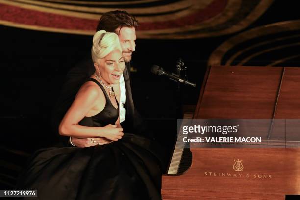 Lady Gaga and Bradley Cooper perform during the 91st Annual Academy Awards at the Dolby Theatre in Hollywood, California on February 24, 2019.