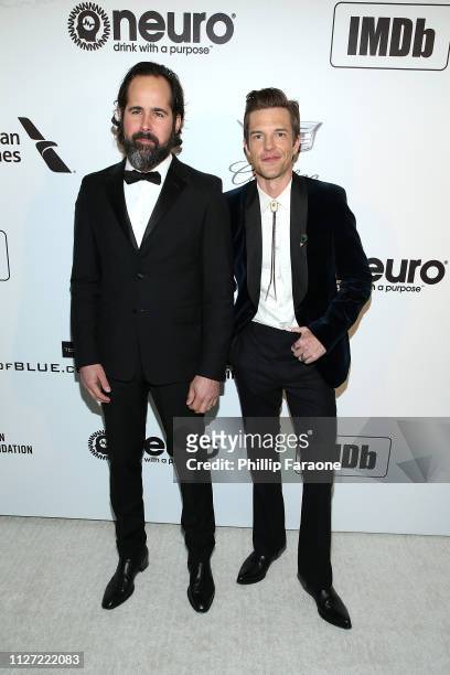 Ronnie Vannucci Jr. And Brandon Flowers attend the 27th Annual Elton John AIDS Foundation Academy Awards Viewing Party Celebrating EJAF and The 91st...