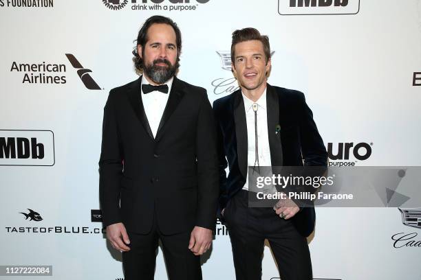 Ronnie Vannucci Jr. And Brandon Flowers attend the 27th Annual Elton John AIDS Foundation Academy Awards Viewing Party Celebrating EJAF and The 91st...