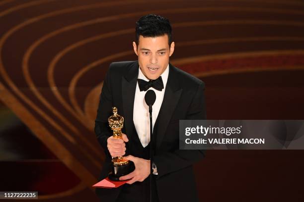 Best Actor nominee for "Bohemian Rhapsody" Rami Malek accepts the award for Best Actor during the 91st Annual Academy Awards at the Dolby Theatre in...
