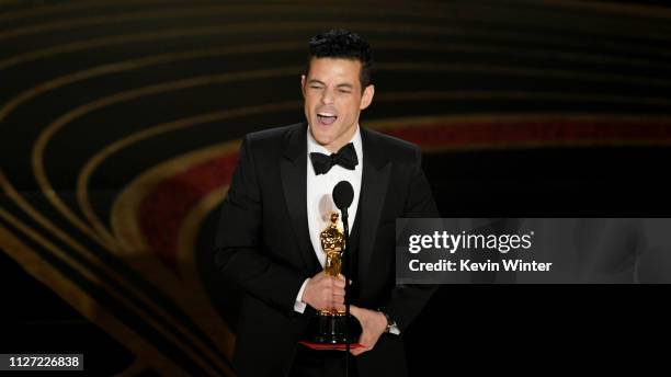 Rami Malek accepts the Actor in a Leading Role award for 'Bohemian Rhapsody' onstage during the 91st Annual Academy Awards at Dolby Theatre on...