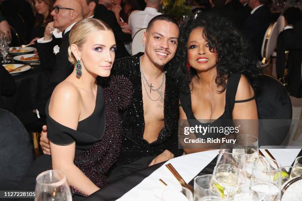 Ashlee Simpson, Evan Ross, and Diana Ross attend the 27th annual Elton John AIDS Foundation Academy Awards Viewing Party sponsored by IMDb and Neuro...