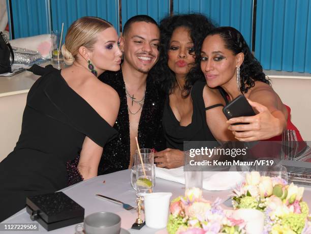 Ashlee Simpson, Evan Ross, Diana Ross, and Tracee Ellis Ross attend the 2019 Vanity Fair Oscar Party hosted by Radhika Jones at Wallis Annenberg...