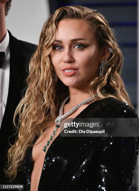 Miley Cyrus attends the 2019 Vanity Fair Oscar Party hosted by Radhika Jones at Wallis Annenberg Center for the Performing Arts on February 24, 2019...