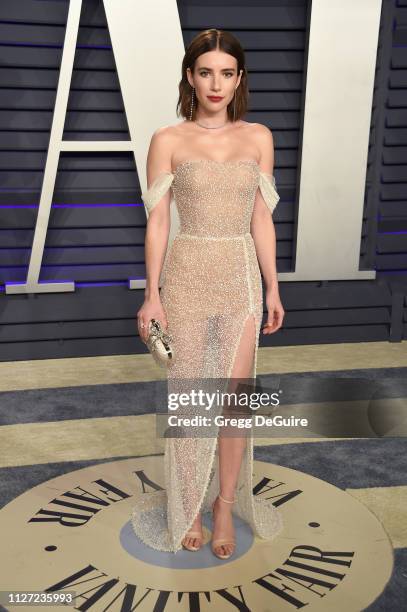 Emma Roberts attends the 2019 Vanity Fair Oscar Party hosted by Radhika Jones at Wallis Annenberg Center for the Performing Arts on February 24, 2019...