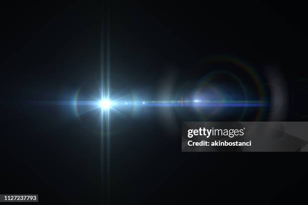 lens flare, space light, abstract black background - shine imagens e fotografias de stock