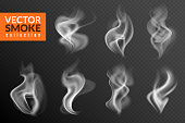 1901.m40.i110.n009.S.c12.1054167800 Smoke isolated. White smoking clouds hot food steam hookah tea coffee smoke steaming texture on black background vector set_01