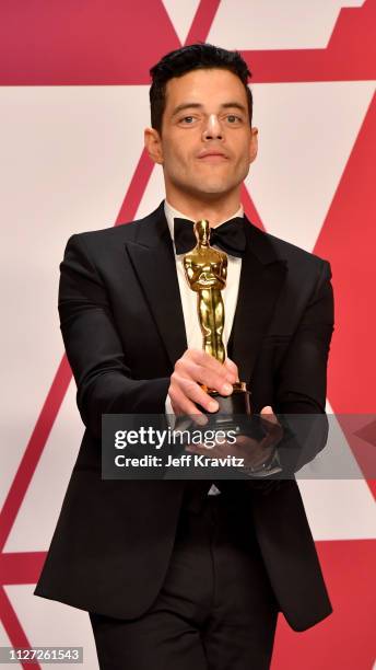 Rami Malek, winner of Best Actor for 'Bohemian Rhapsody,' poses in the press room during at Hollywood and Highland on February 24, 2019 in Hollywood,...