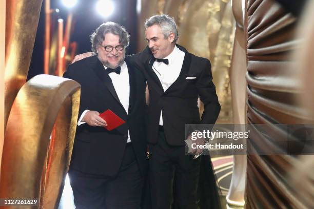 In this handout provided by A.M.P.A.S., director Guillermo del Toro and winner of Best Foreign Language Film, Best Director and Best Cinematography...