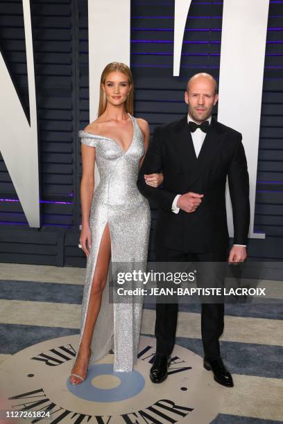 Rosie Huntington-Whiteley and Jason Statham attend the 2019 Vanity Fair Oscar Party at the Wallis Annenberg Center for the Performing Arts on...